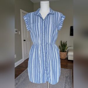 Japna Women's 100% Cotton Blue Striped Shirt Dress Tunic Size S